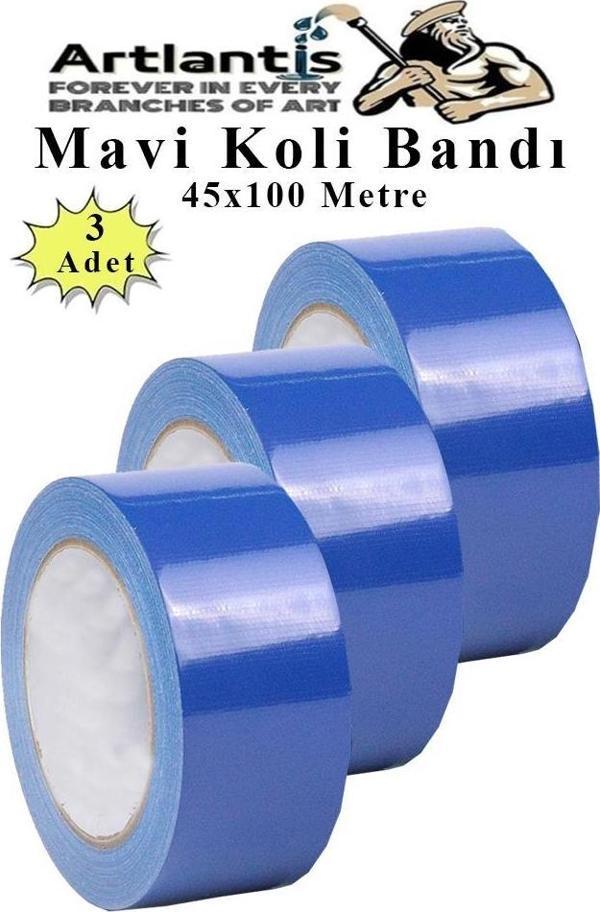 Mavi Koli Bantı 100 Metre 3 Adet 45mm x 100 Metre Renkli Koli Bandı Extra Güçlü Formül Akrilik Koli Bandı - Image 1