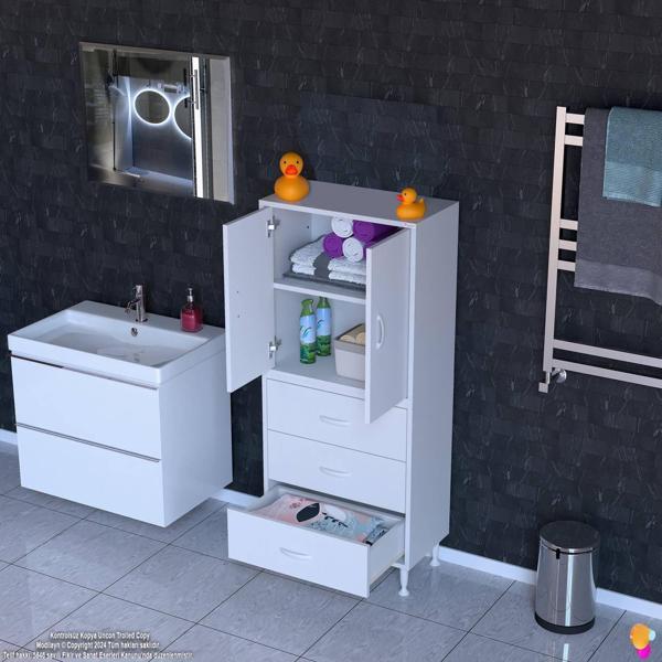 Modilayn İLKİM 65 x 138 x 32,5 cm' lik Kapak İçi Çift Raflı ve 3 Çekmeceli Düzen Harikası Dolap - Image 1