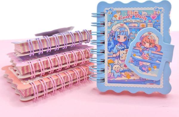 Candy Sevimli Kız Cırtlı Cep Boy Mini Not Defteri (7x8 cm) - Mavi - Image 1