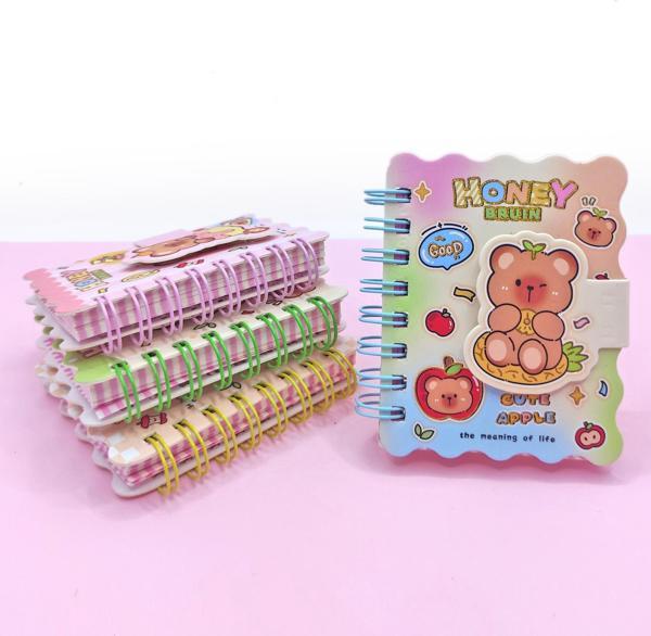Honey Bear Cırtlı Cep Boy Sevimli Ayıcık Mini Not Defteri (7x8 cm) - Mavi - Image 1