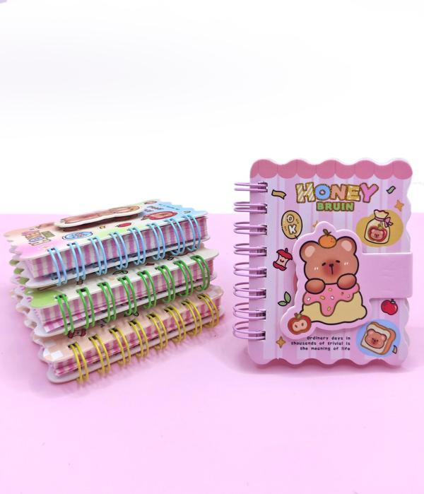 Honey Bear Cırtlı Cep Boy Sevimli Ayıcık Mini Not Defteri (7x8 cm) - Pembe - Image 1