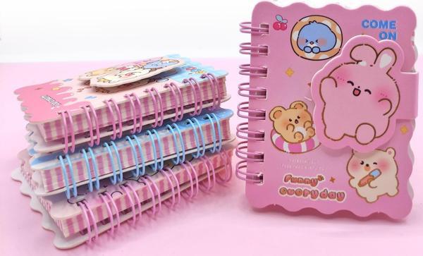 Sevimli Hayvanlar Cırtlı Cep Boy Mini Not Defteri (7x8 cm) - Pembe - Image 1