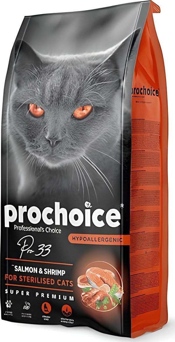 Prochoice Pro 33 Sterilised Somonlu ve Karidesli Kısırlaştırılmış Yetişkin Kedi Maması 15 Kg - Image 1
