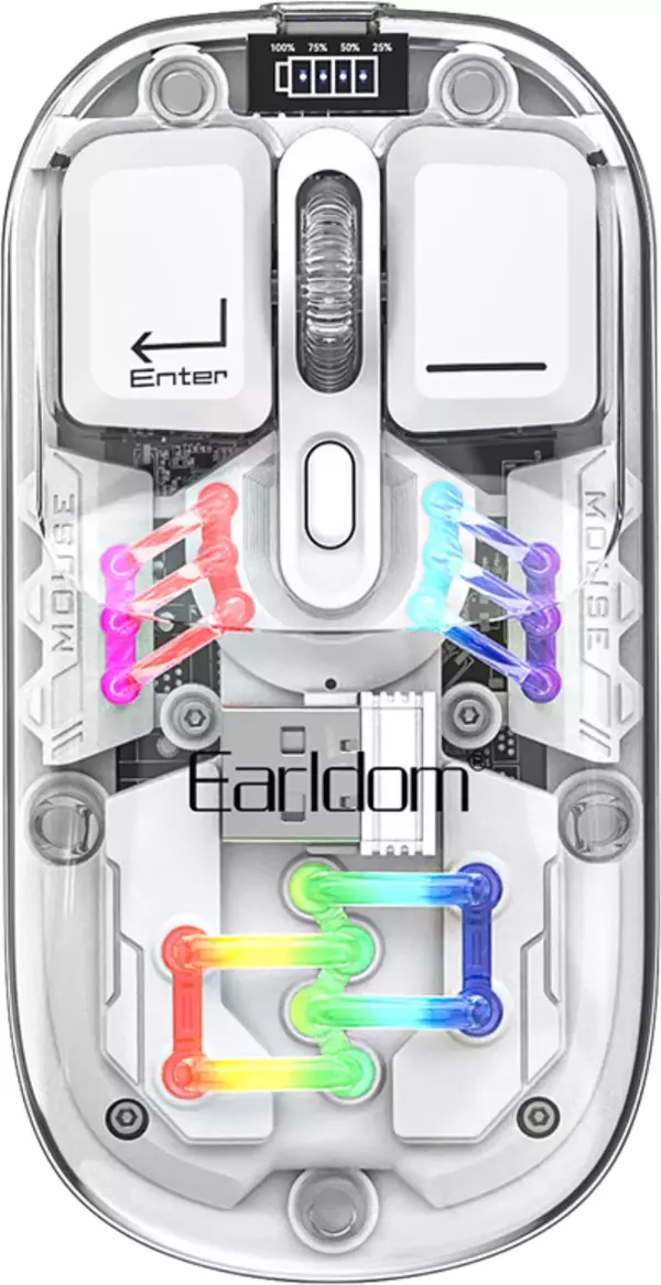 KM16 1600 DPI Sessiz Transparan Yapılı RGB Kablosuz Ofis Mouse - Beyaz - Image 1