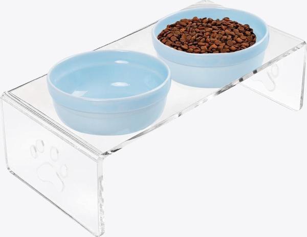 2'li Seramik Dekoratif Kedi Ve Köpek Pleksi Mama & Su Kabı Paspas Mavi - Image 1