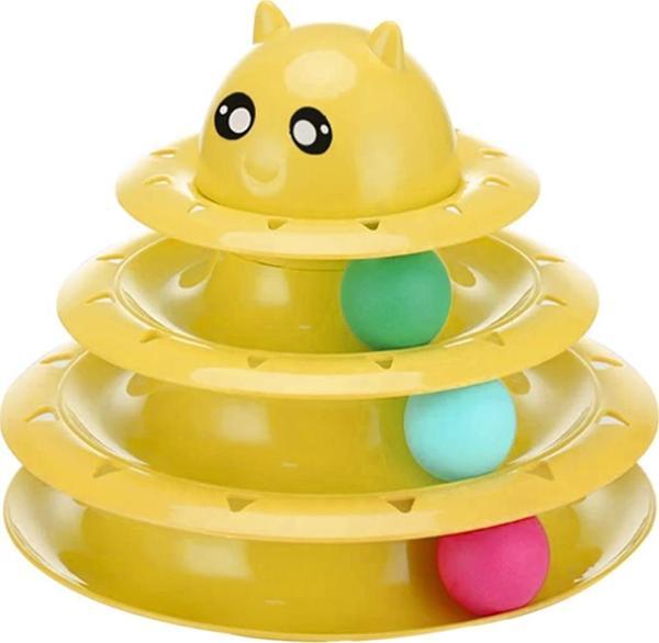 3 Katlı Toplu Yuvarlak Kedi Oyuncağı, Sarma Topu,Sarı Toplu Yuvarlak Kedi Oyuncağı Kedi Eğlencesi - Image 1