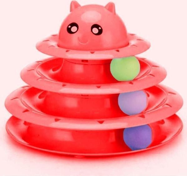 3 Katlı Toplu Yuvarlak Kedi Oyuncağı, Sarma Topu, Kırmızı Toplu Yuvarlak Kedi Oyuncağı Kedi Eğlencesi - Image 1