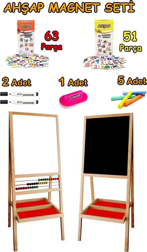 Bgm Çift Taraflı Ahşap Yazı Tahtası Seti 3 Sıra Ahşap Boncuklu - Image 1