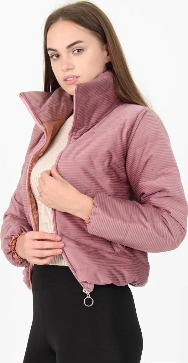 Dip Moda Kadın Yüksek Yaka Fermuar Detaylı Cepli Kışlık Kadife Mont DP7154 - Image 1