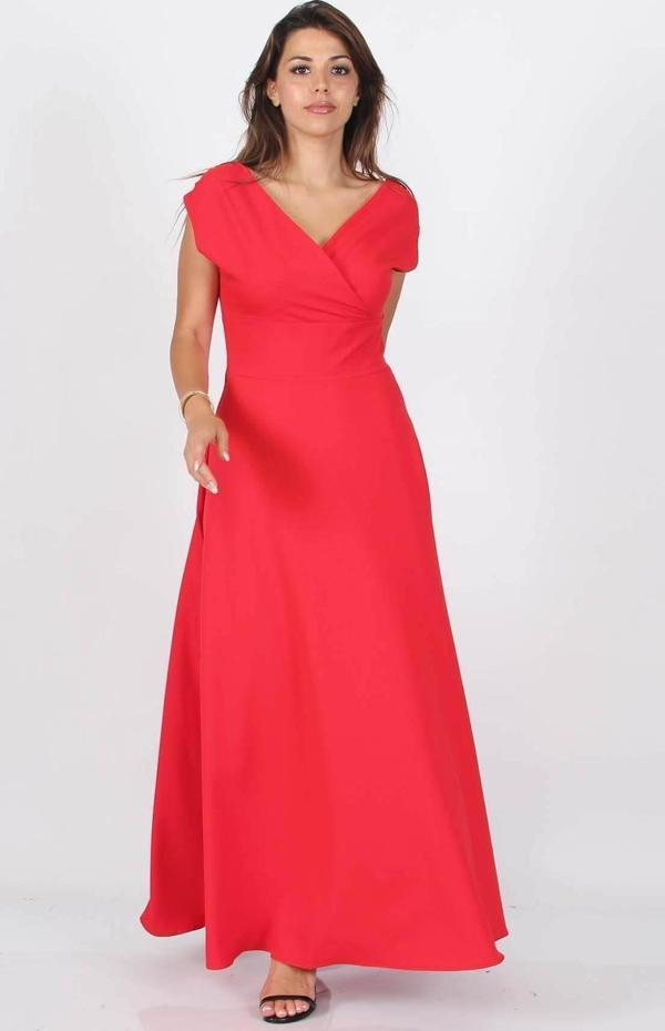 Dip Moda Kadın omuz detaylı kayık yaka uzun abiye elbise DP8076 - Image 1