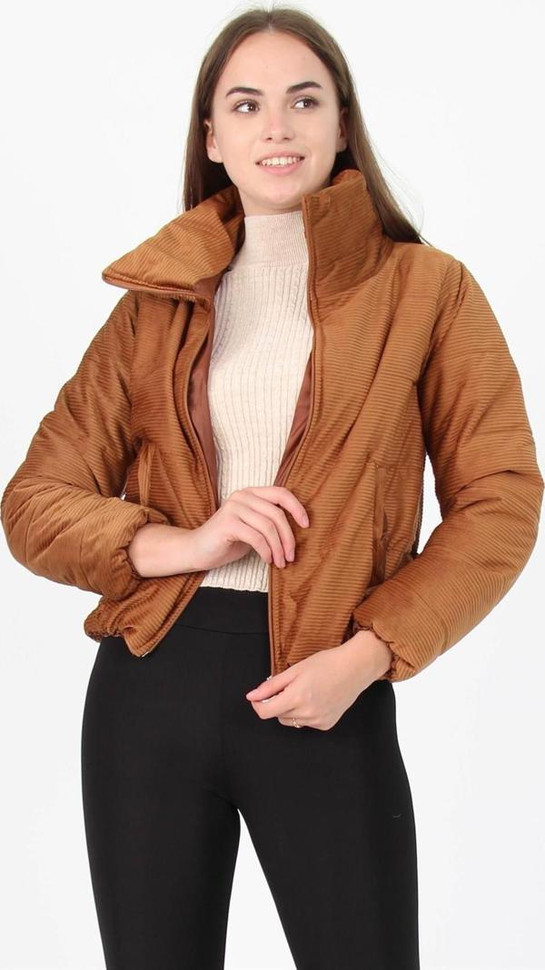 Dip Moda Kadın Yüksek Yaka Fermuar Detaylı Cepli Kışlık Kadife Mont DP7154 - Image 1