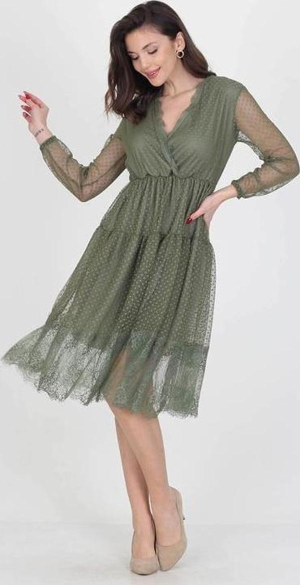 Neseli butik kruvaze yaka eteği güpür detaylı yeni sezon elbise DP0010 - Image 1