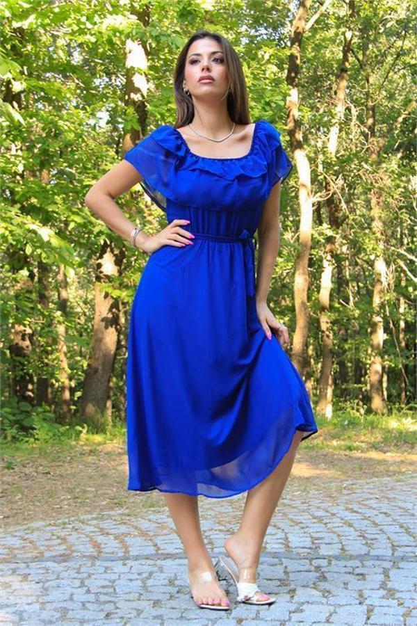 Dip Moda Kadın bağlama detaylı madonna yaka yeni sezon şifon elbise DP8060 - Image 1