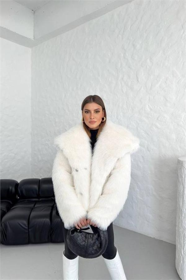 Dip Moda kadın oversize çıtçıtlı ithal kürk mont DPG037 - Image 1