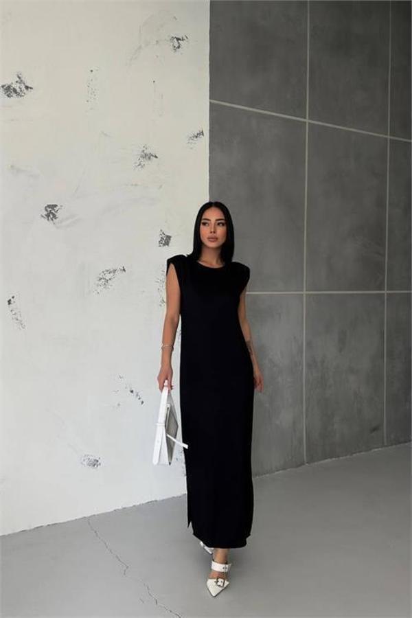 Dip Moda kadın vatkalı yırtmaç detaylı modal elbise DPG010 - Image 1