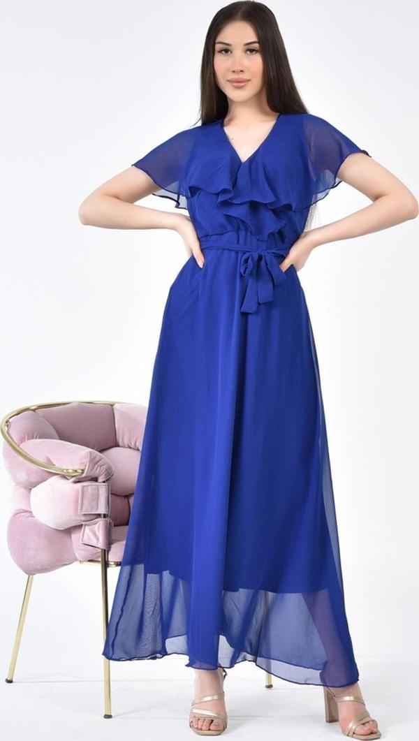 Dip Moda kadın bağlama detaylı Özel günler için şifon elbise DP8047 - Image 1
