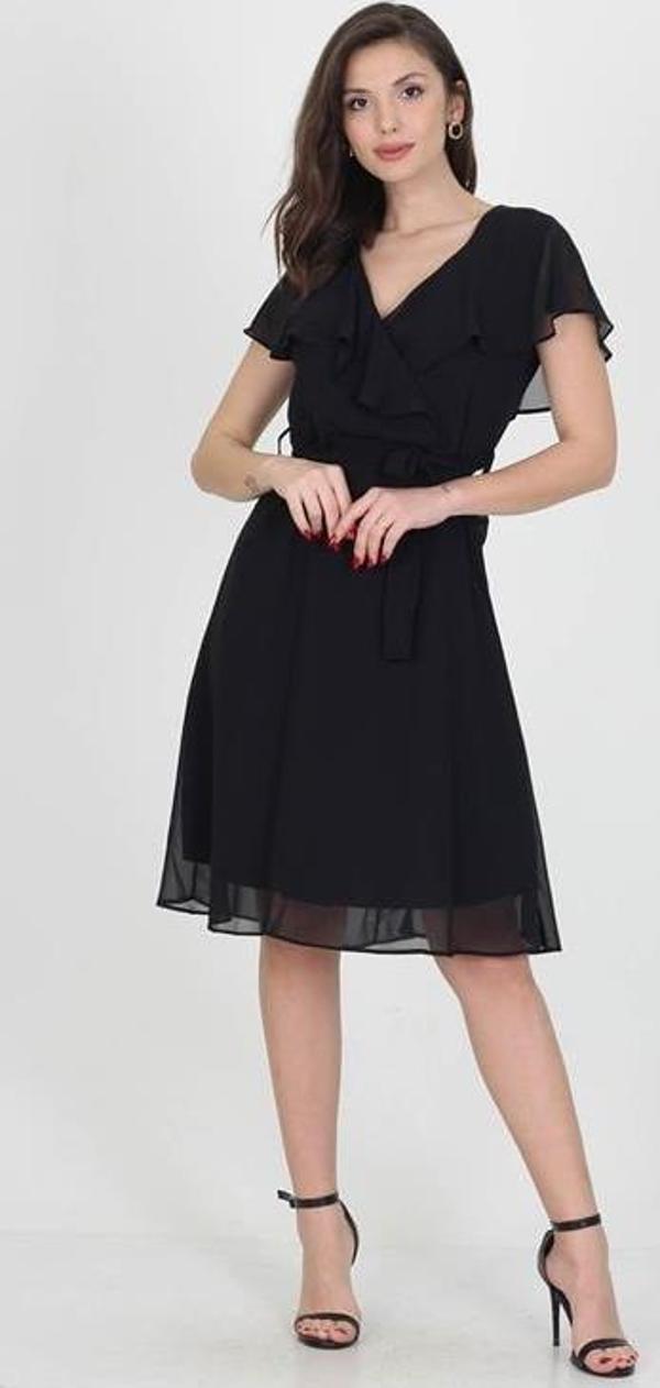 Dip Moda kadın midi boy yeni sezon kruvaze yaka melek kol şifon elbise RY8081 - Image 1