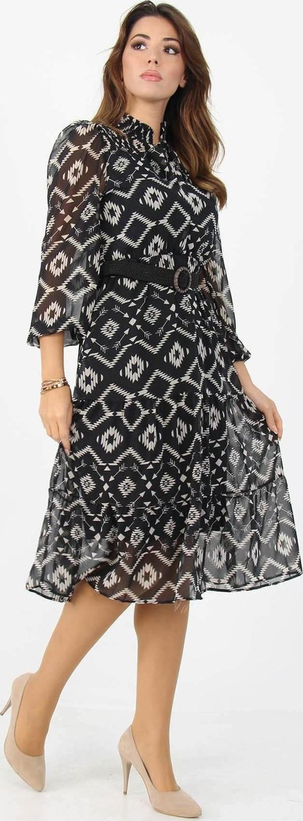 Dip Moda kadıın yeni sezon midi boy desenli şifon elbise APCX06 - Image 1