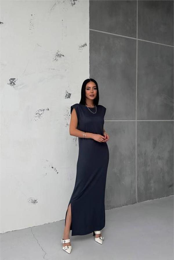 Dip Moda kadın vatkalı yırtmaç detaylı modal elbise DPG010 - Image 1