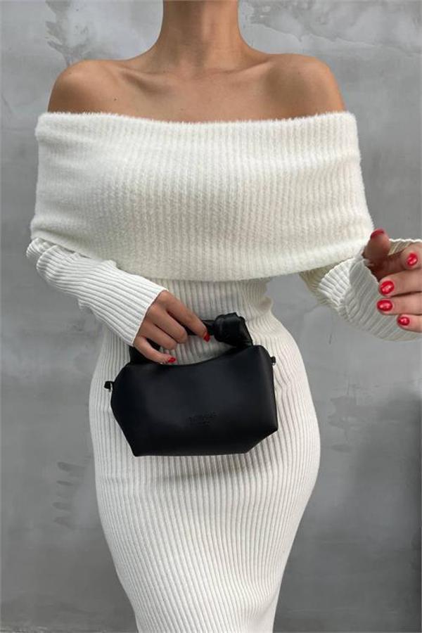 Dip Moda kadın triko ekru madonna yaka uzun elbise DPDM1218 - Image 1