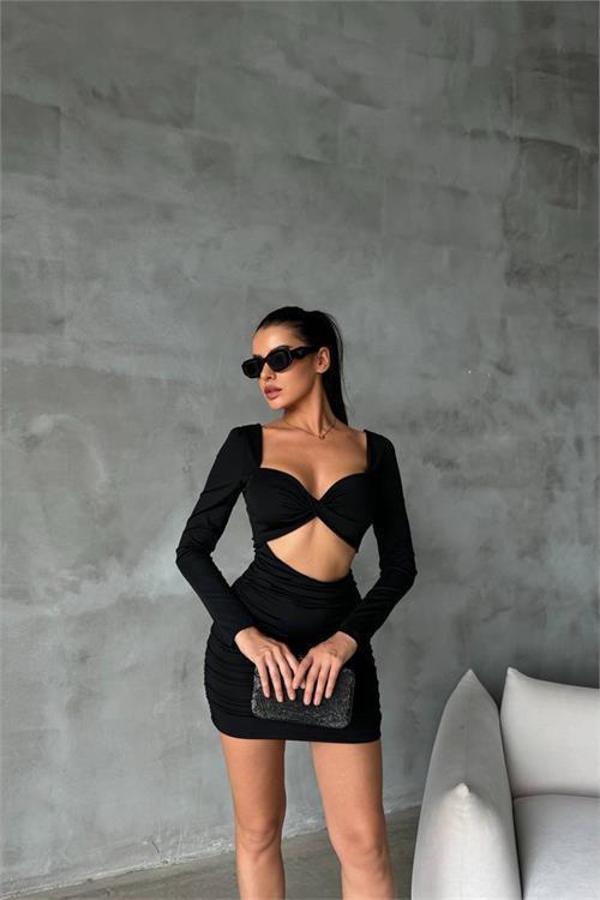 Dip Moda kadın sırt ve göğüs dekolteli mini elbise DPDF079 - Image 1