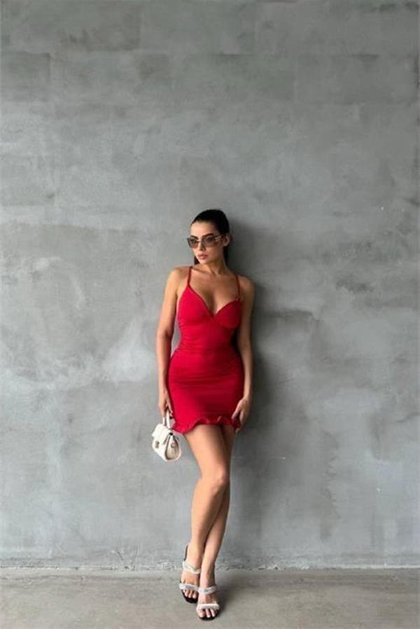 Dip Moda kadın askılı eteği fırfırlı mini elbise DPDF072 - Image 1