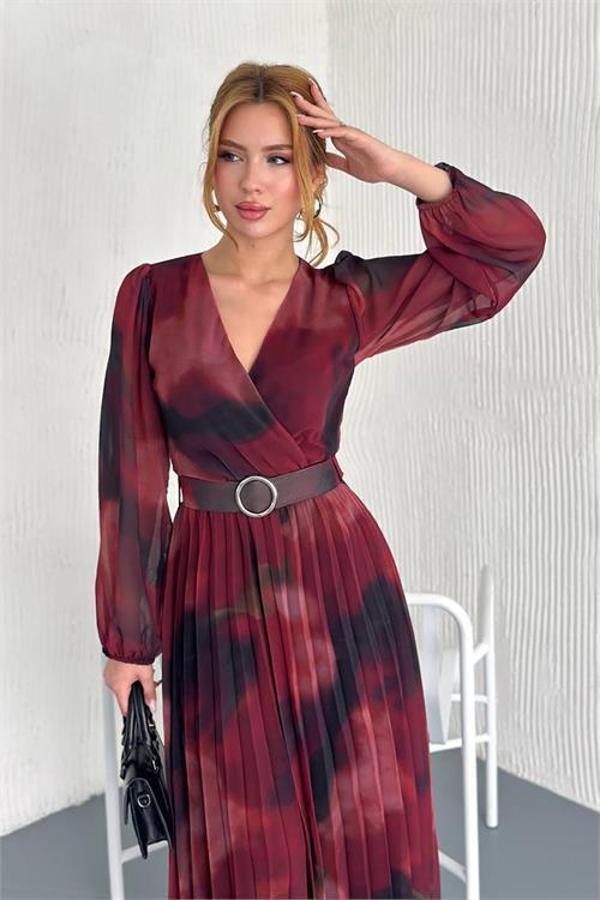 Dip Moda kadın astarlı midi boy şifon elbise DPK20301 - Image 1