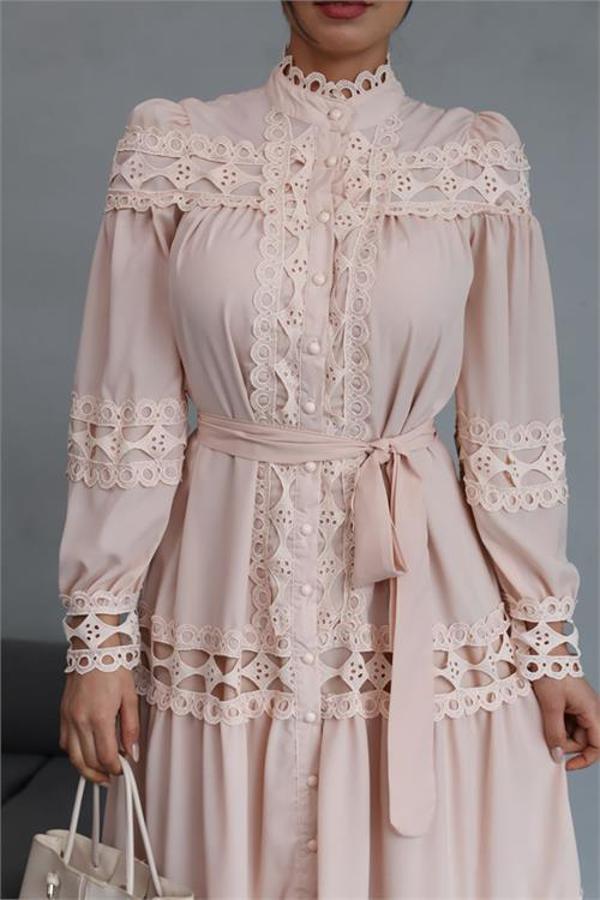 Dip Moda kadın uzun dantel detaylı tasarım elbise DPMS42110 - Image 1