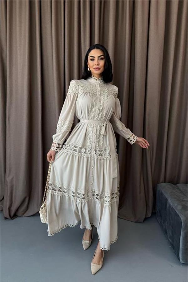 Dip Moda kadın uzun dantel detaylı tasarım elbise DPMS42110 - Image 1