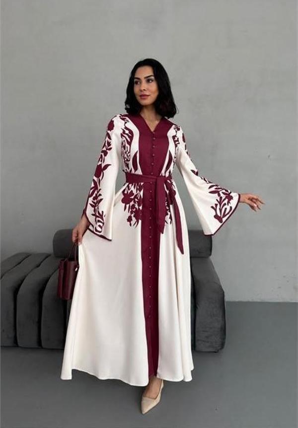 Dip Moda kadın atlas kumaş düğme detaylı elbise DPMS2507 - Image 1
