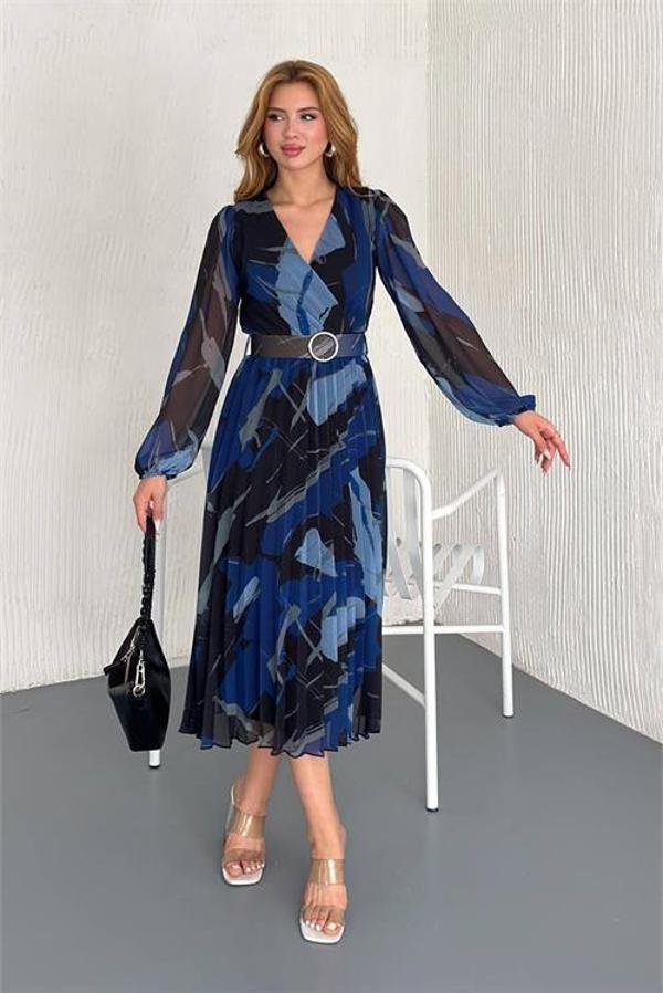 Dip Moda kadın astarlı midi boy şifon elbise DPK20301 - Image 1