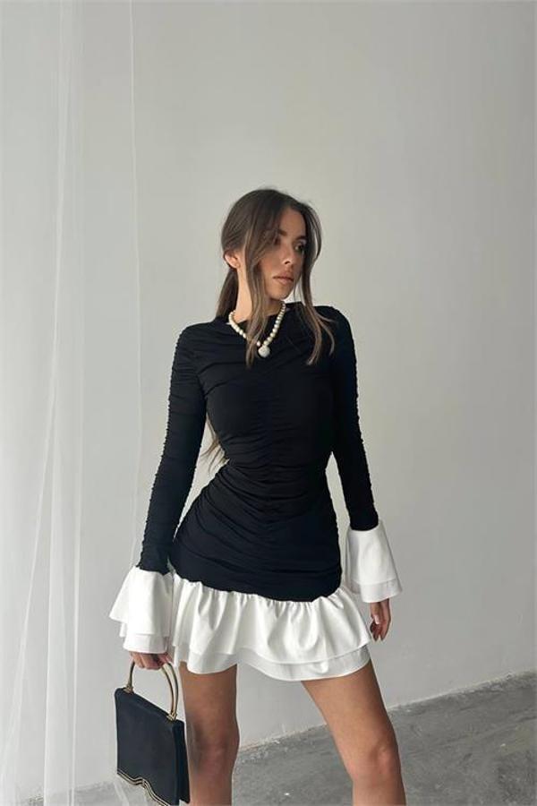 Dip Moda kadın büzgülü bluz mini elbise DPDF024 - Image 1