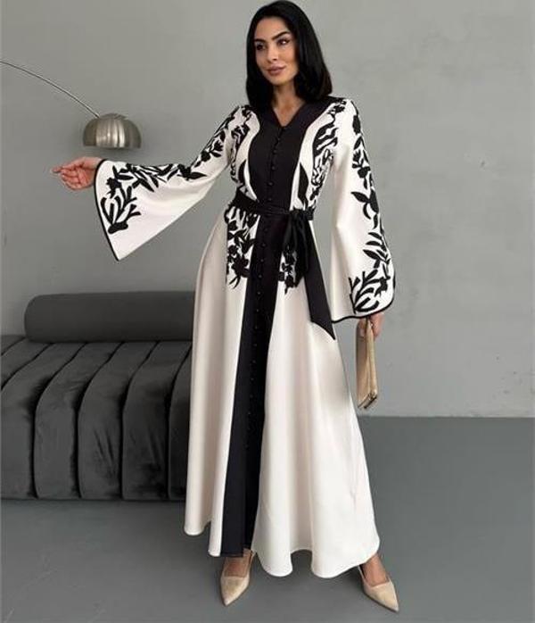 Dip Moda kadın atlas kumaş düğme detaylı elbise DPMS2507 - Image 1