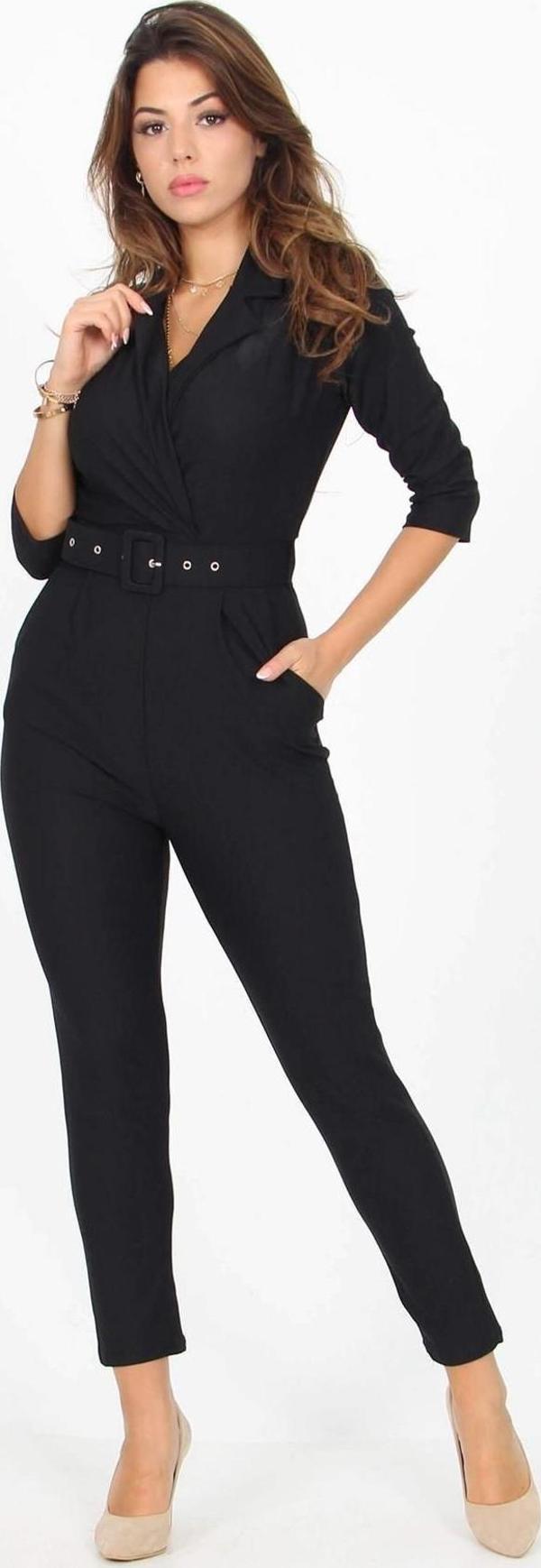 Dip Moda kadın kemerli yeni sezon likralı örme tulum SHNZ07 - Image 1