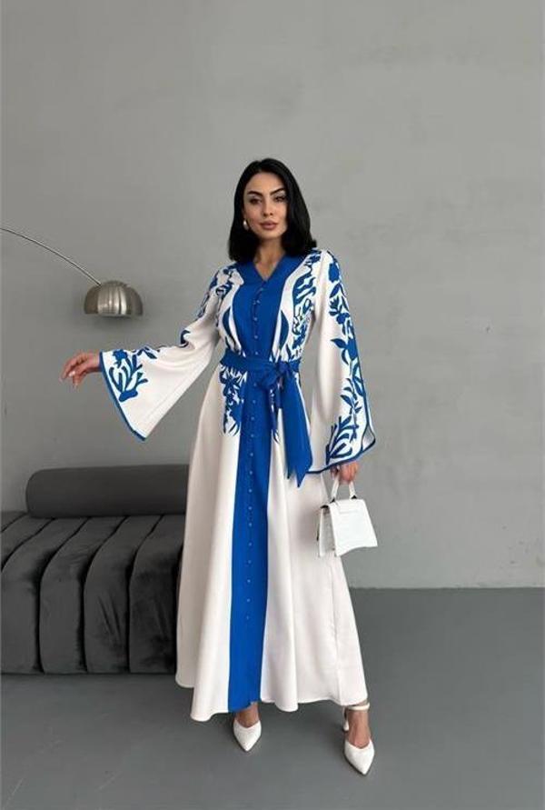 Dip Moda kadın atlas kumaş düğme detaylı elbise DPMS2507 - Image 1