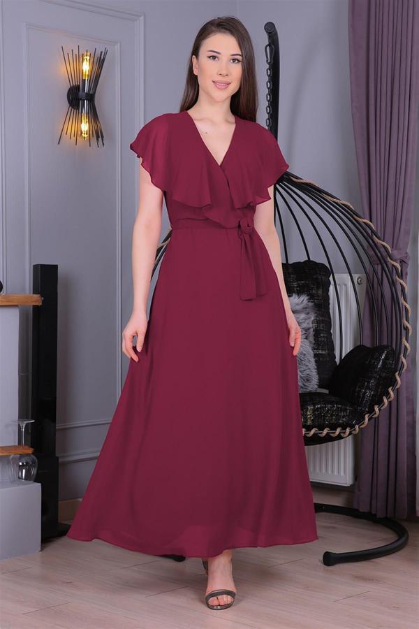 Dip Moda kadın bağlama detaylı Özel günler için şifon elbise DP8047 - Image 1