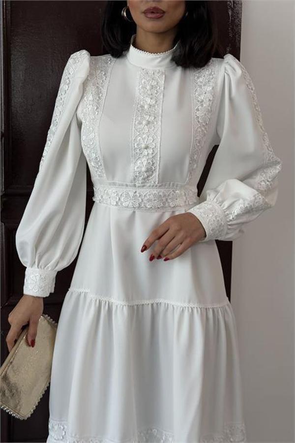 Kadın tasarım dantel detaylı maxi boy likralı elbise DPMS2532 - Image 1