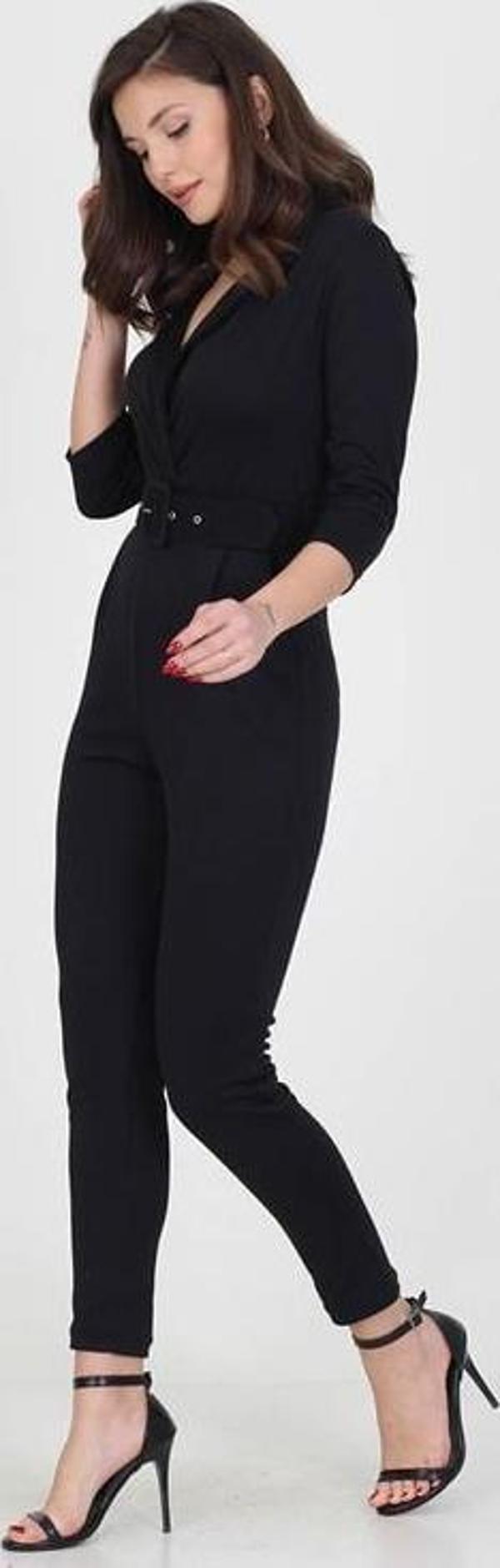 Dip Moda kadın kemerli yeni sezon likralı cepli tulum DP0007 - Image 1
