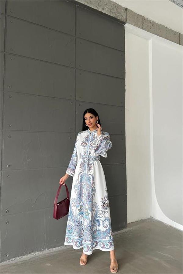 Dip Moda kadın kemerli yazlık uzun elbise DPMS4235 - Image 1