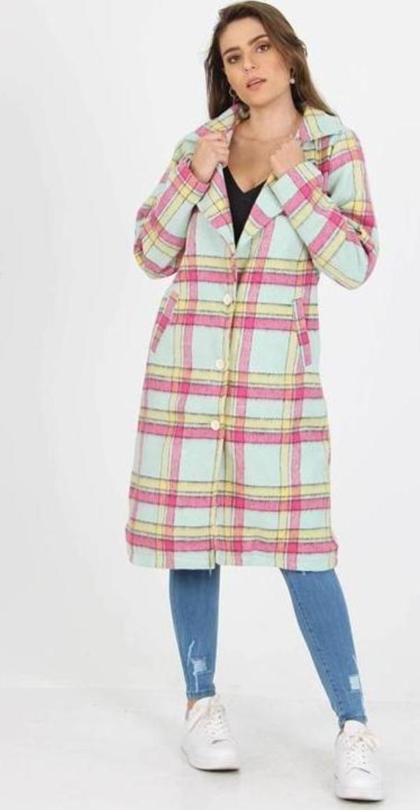 Dip Moda Kadın Düğme Detaylı Cepli Ekose Kaşe Kaban DP9018 - Image 1