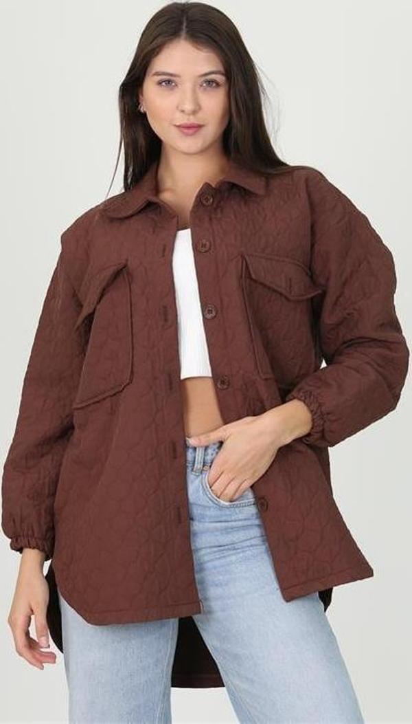 Dip Moda kadın kapitone işlemeli owersize regular ceket gömlek DP10055 - Image 1