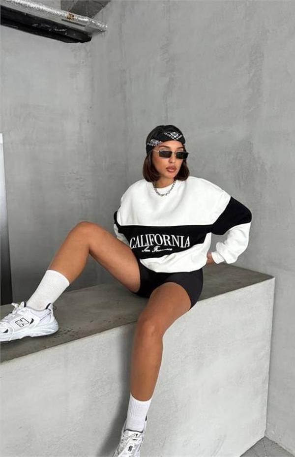 Dip Moda kadın siyah bisiklet yaka california sweat DPG038 - Image 1