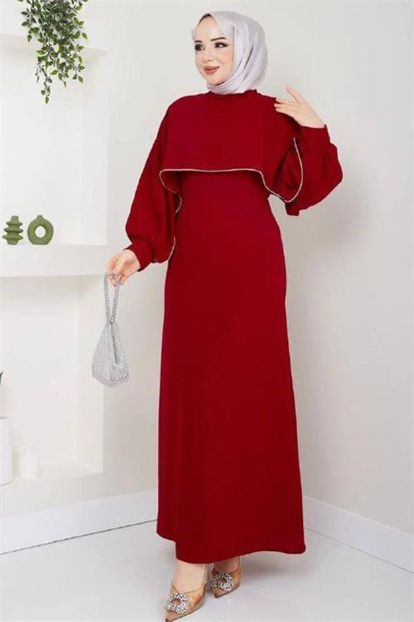 Dip Moda kadın likralı taş detaylı tesettür elbise NMS011 - Image 1