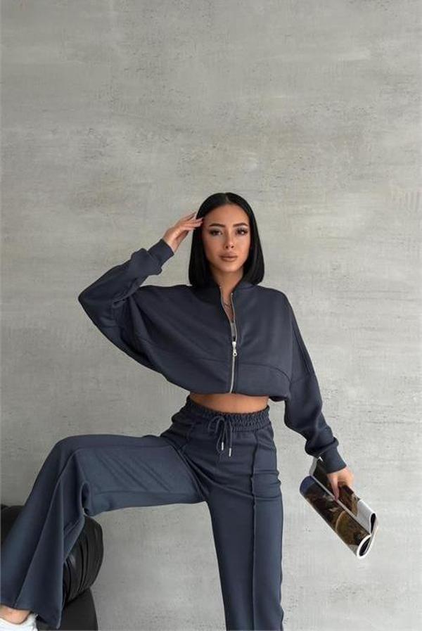 Dip Moda kadın likralı yazlık kumaş çımalı eşofman takımı DPG001 - Image 1