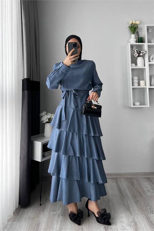 Dip Moda kadın kat kat tesettür elbise NMS051 - Image 1