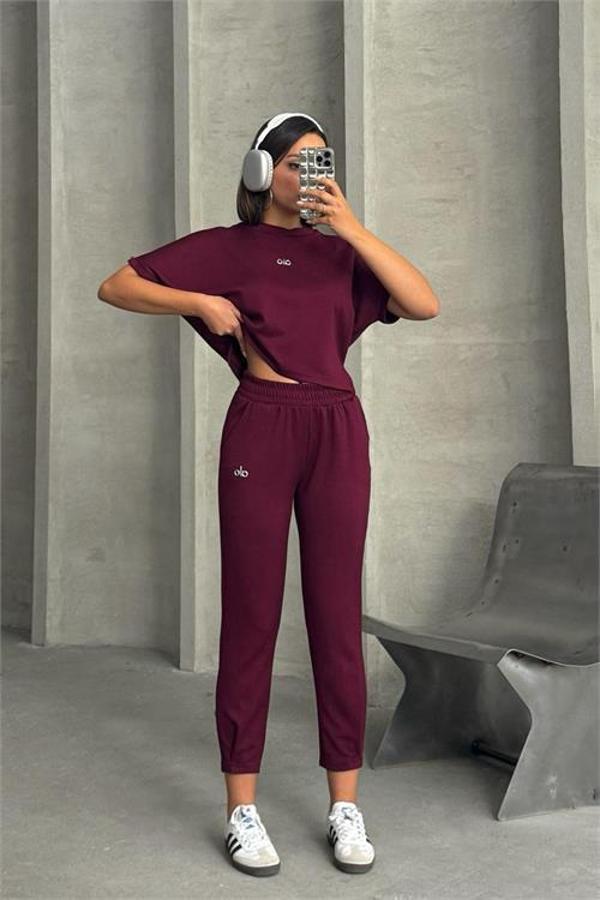 Dip Moda kadın paçası pileli modal kumaş eşofman takımı DPG074 - Image 1