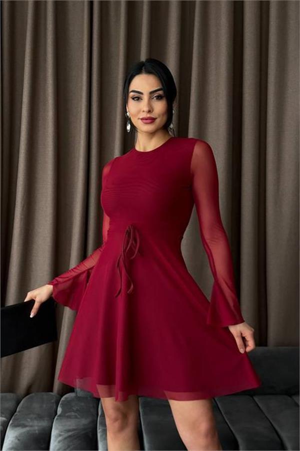 Dip Moda kadın sırt dekolteli tül mini elbise DPDF010 - Image 1