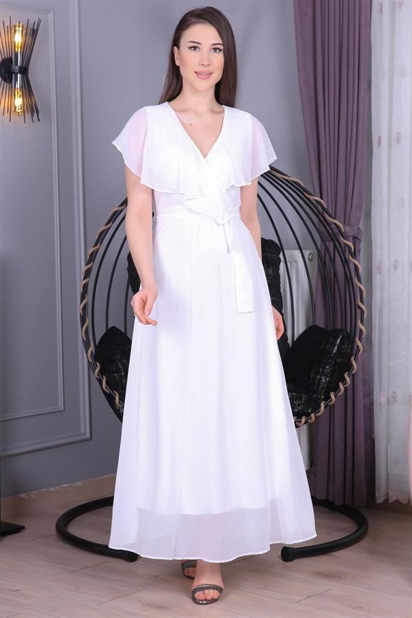 Dip Moda kadın bağlama detaylı Özel günler için şifon elbise DP8047 - Image 1