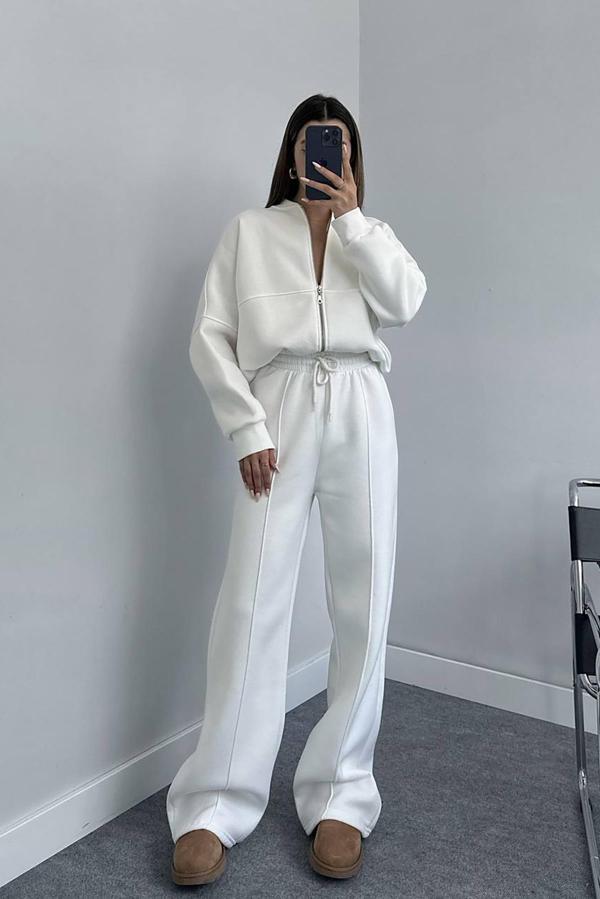 Dip Moda kadın şardonlu üç iplik eşofman takımı GTS018 - Ekru - Image 1