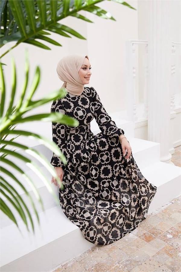 Dip Moda kadın kemerli yeni sezon tesettür elbise SMS016 - Image 1